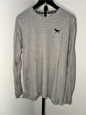 Victoria's Secret PINK Women’s Long Sleeve Crew - Heather Gray with Black Logo